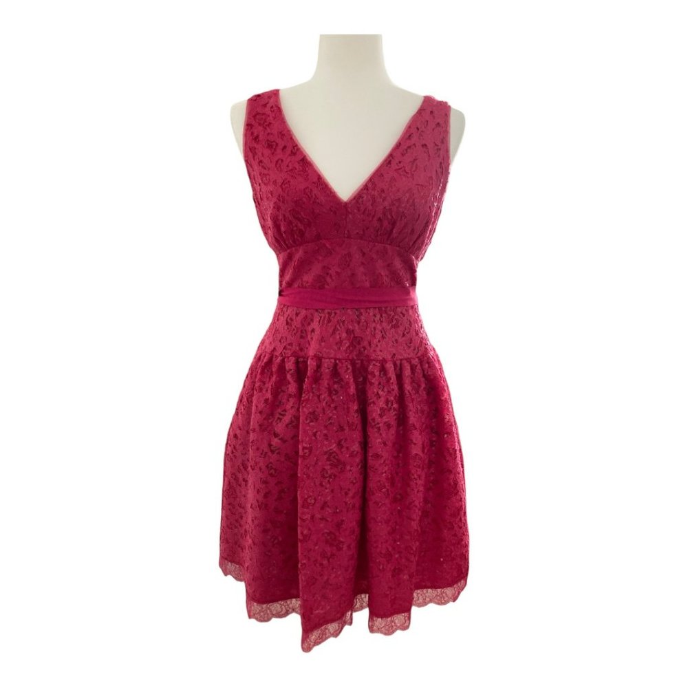 BCBGMAXAZRIA Katarina Sequined Lace V-Neck Midi Dress In Pink Azalea size 2